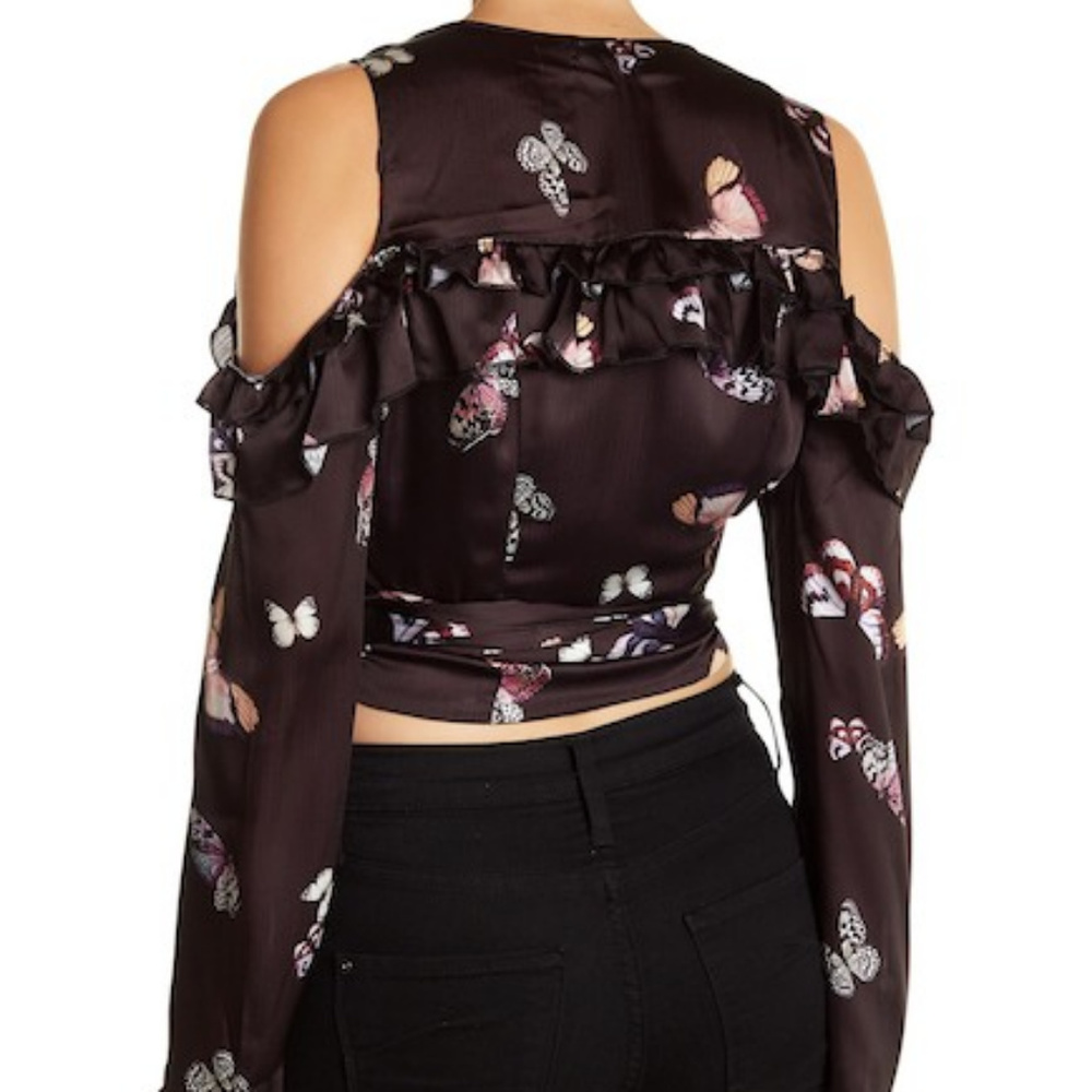 Cold Shoulder Satin Ruffle Top - Picture 7 of 8